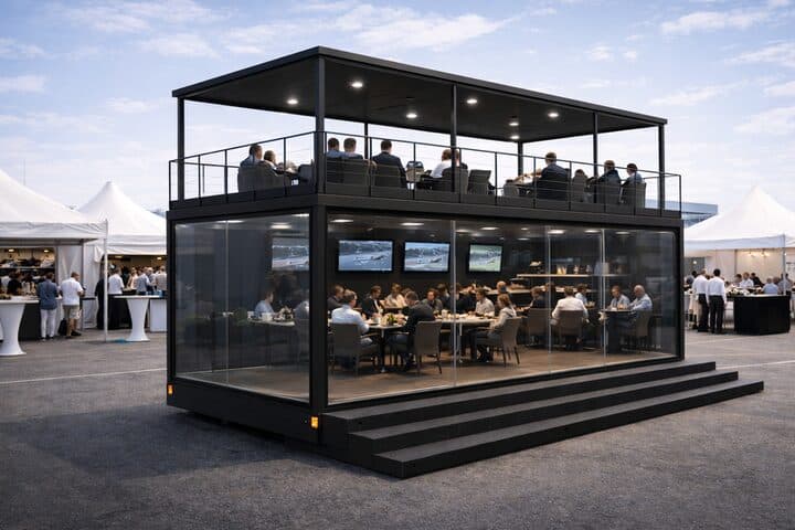 Full-Service Trailer-Setup mit Bar, Personal und Catering